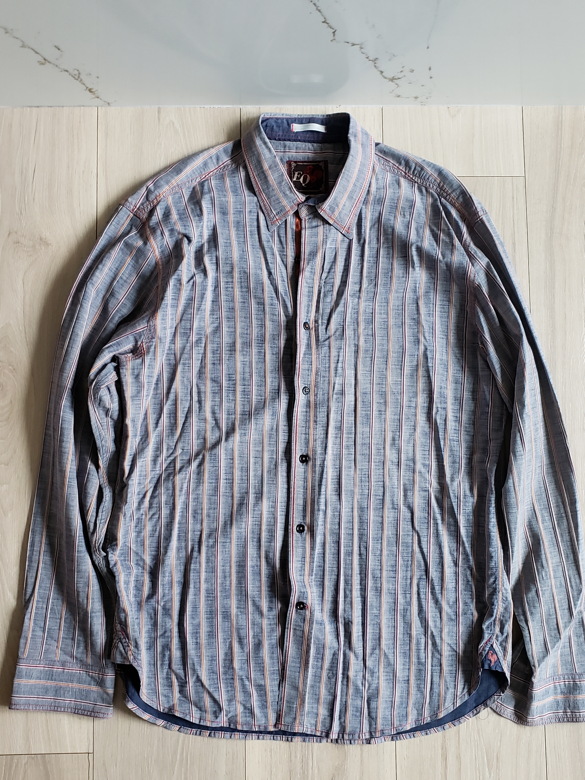 Eq Rooster Shirt Mens Xl Blue Long Sleeve Button Up Top